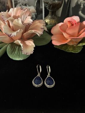 NAPIER - Navy Teardrop Dangle Earrings with Silver Accents